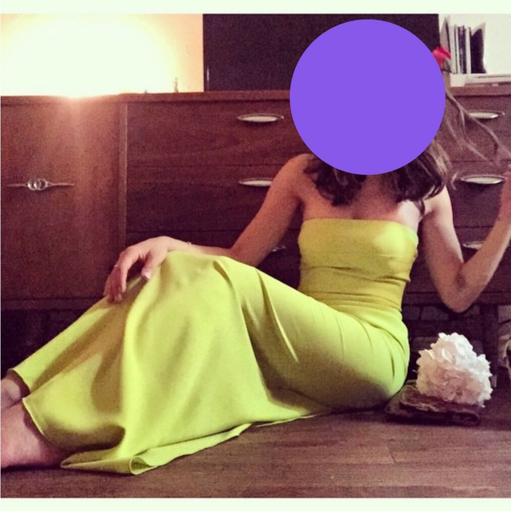 Nicole Bakti Strapless Chartreuse Dress